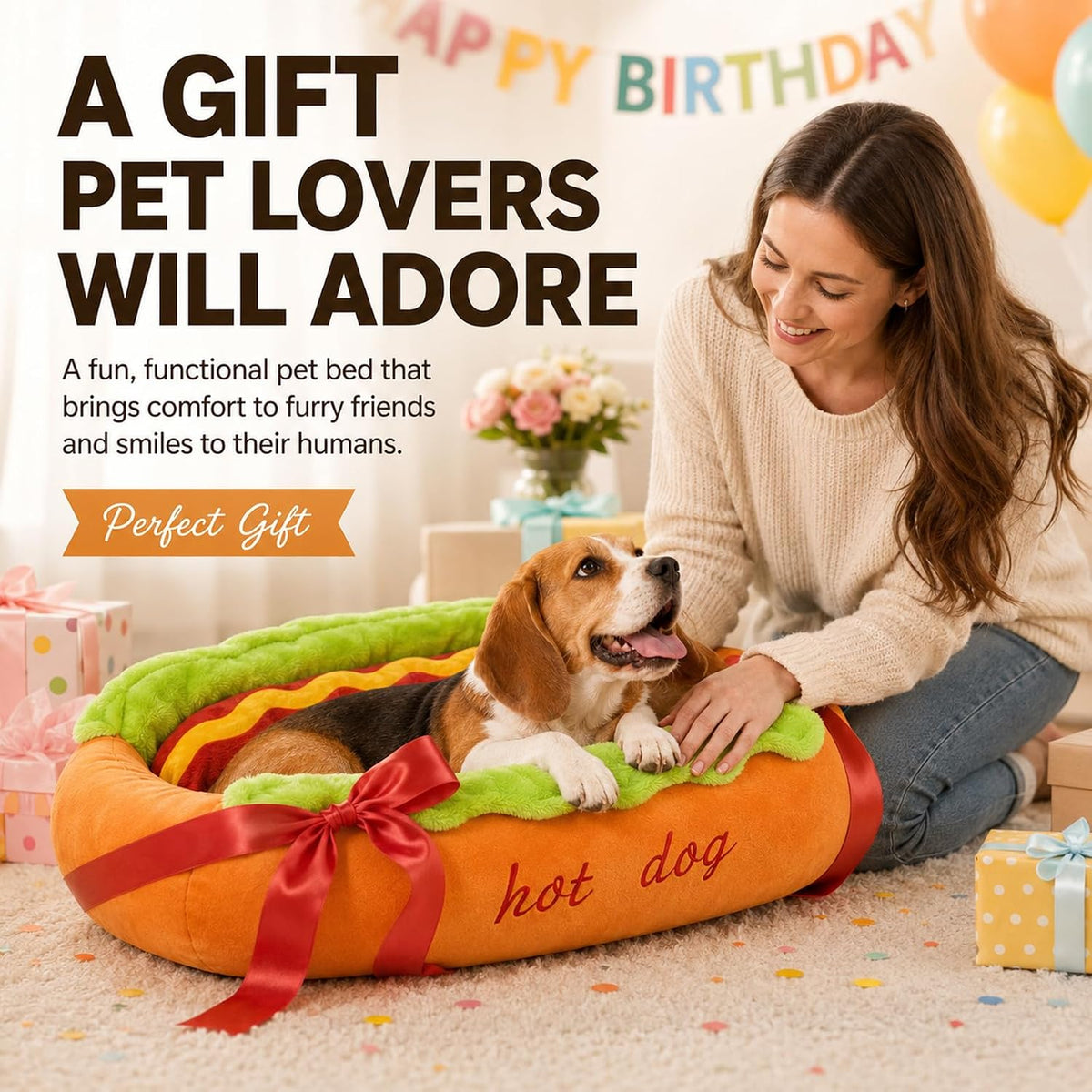 Hot Dog Dog Bed for Dachshunds and Small Pets (Small)