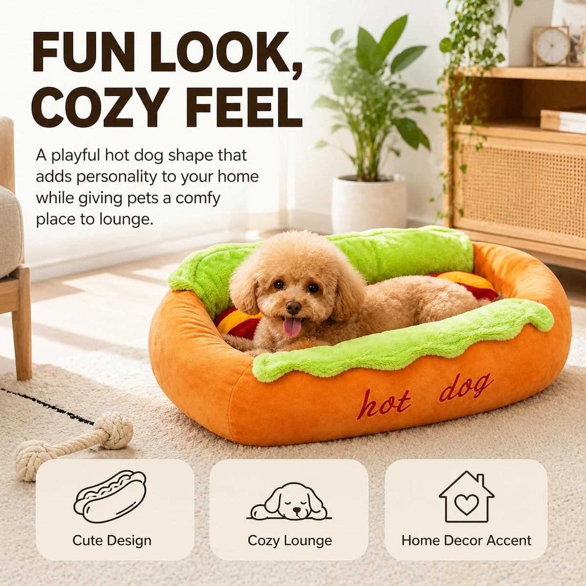 Hot Dog Dog Bed for Dachshunds and Small Pets (Small)